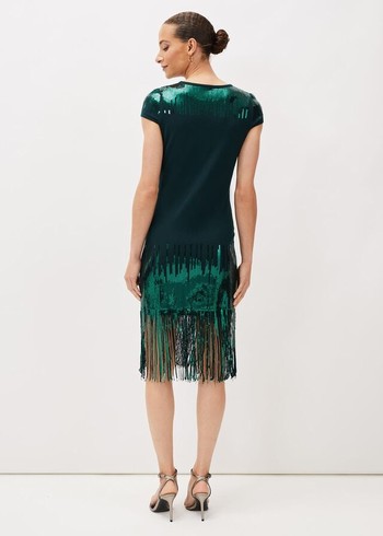 Phase Eight Ferne Sequin Fringeted Dress Green USA | 6235847-UZ